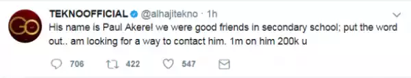 Tekno Finds His Secondary School Friend Minute After Placing N200,000 Price Tag